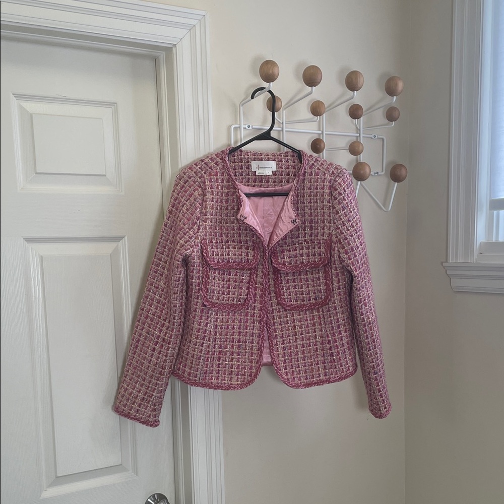 Anthropologie Slim Tweed Blazer Preppy - Pink / Red - S